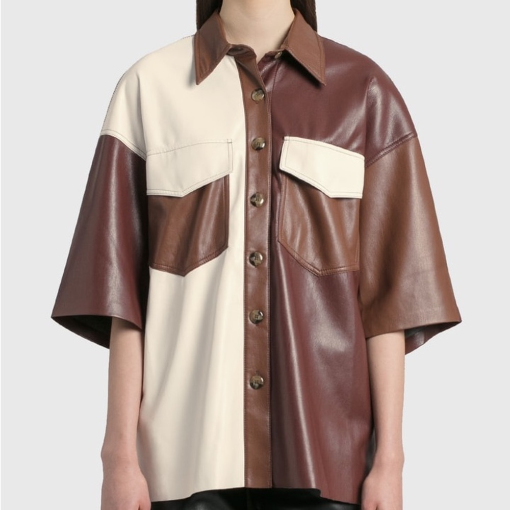 Nanushka Roque faux leather shirt Women Two-Tone Leather Button-Up Shirt
